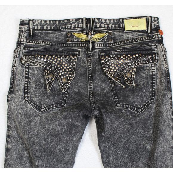 Robins Jean Long Flap Mens 36 Black Gray Studded Biker Y2K D5851 BRNSNAKE - Picture 3 of 12